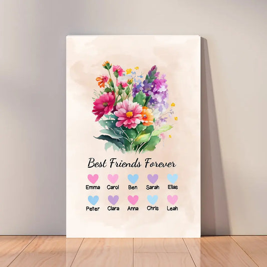 Beste Freunde für immer "Blumen" - Personalisierte Leinwand