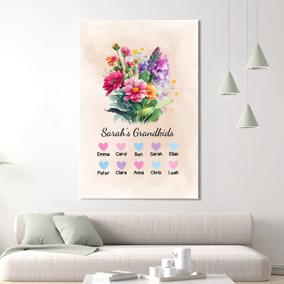Best Grandma "Flowers" - Personalized Canvas