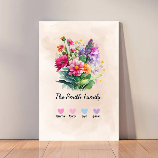 Blumenfamilie - Personalisierte Leinwand