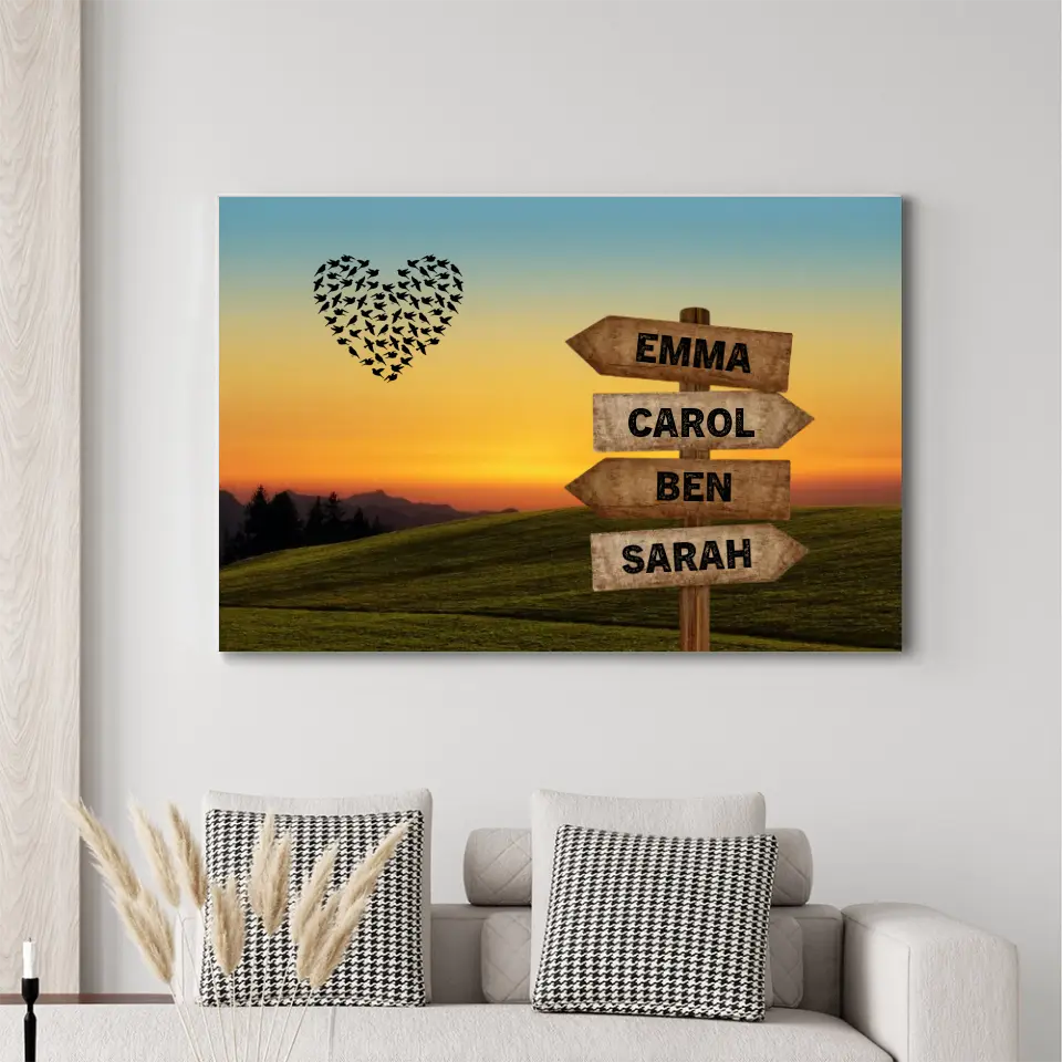 Family Wooden Arrow Sign -  Personalized Canvas