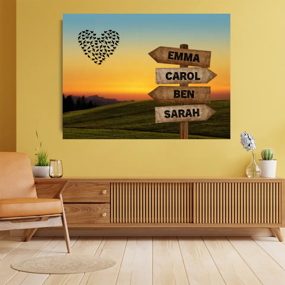 Family Wooden Arrow Sign -  Personalized Canvas
