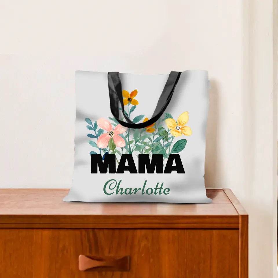 Blumige Tasche "Mama" - Personalisierte Tragetasche