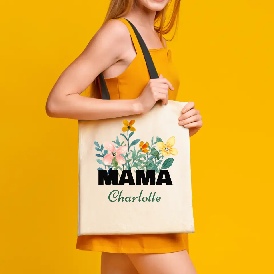 Blumige Tasche "Mama" - Personalisierte Tragetasche