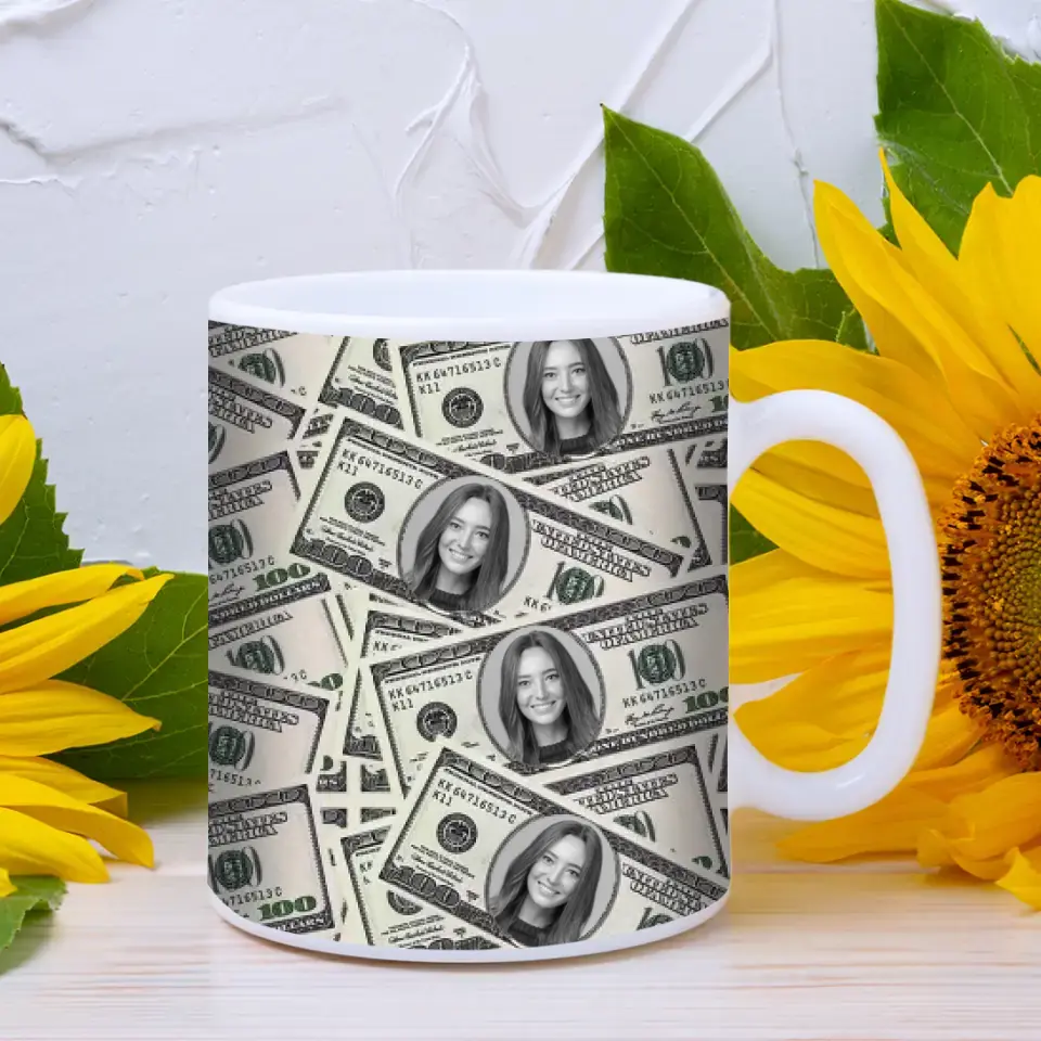Dollar-Tasse "Gesicht auf 100 Dollar" - Personalisierte Tasse