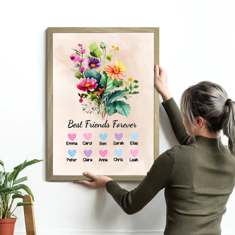 Beste Freunde für immer "Blume" - Personalisiertes Poster