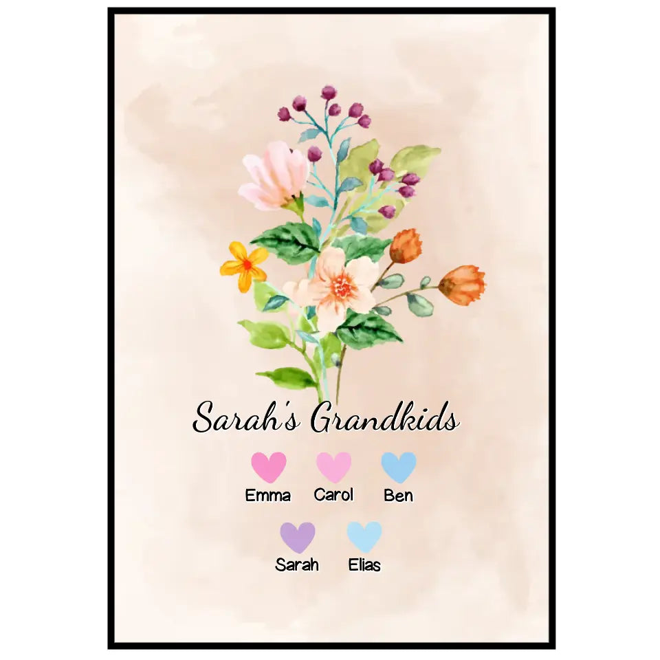 Best Grandma "Flowers" - Personalized Poster