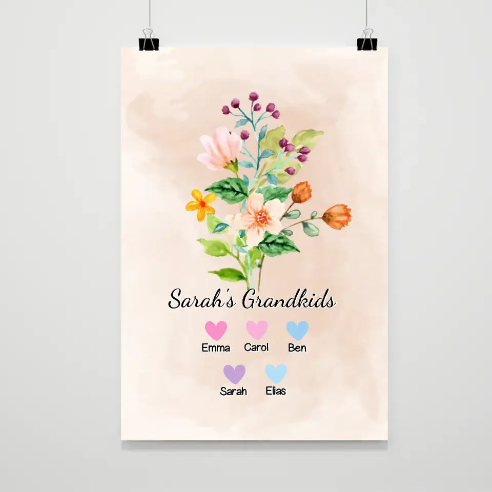 Best Grandma "Flowers" - Personalized Poster