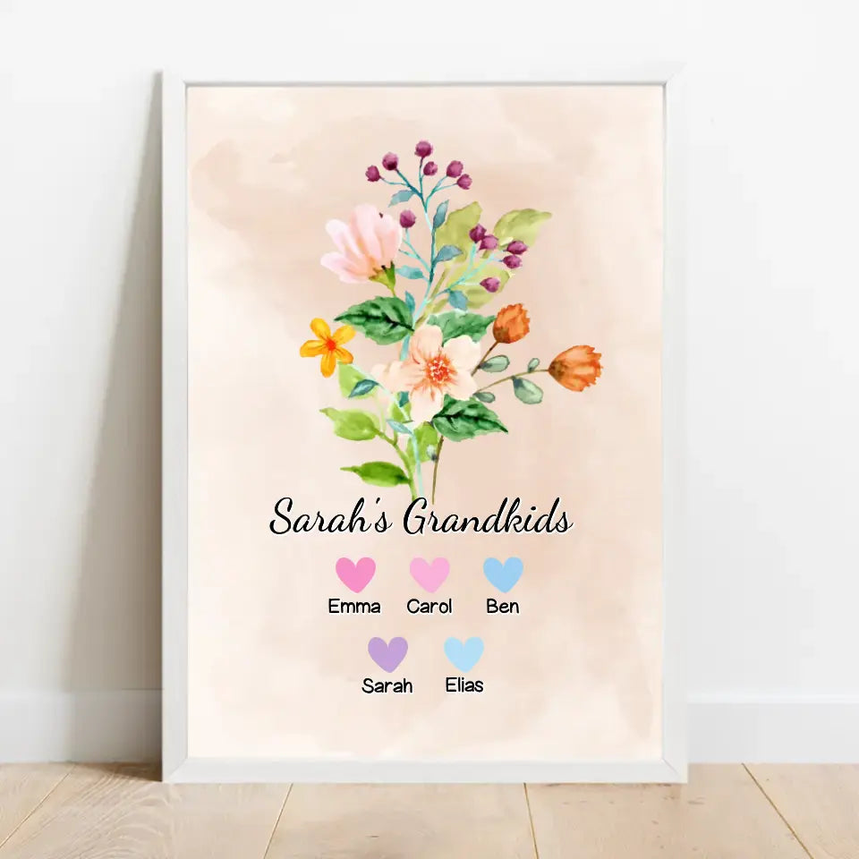 Best Grandma "Flowers" - Personalized Poster