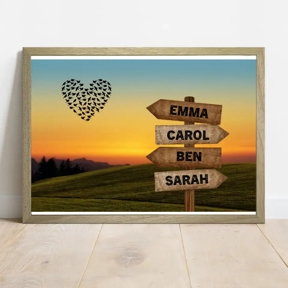 Family Wooden Arrow Sign - Personalized Poster